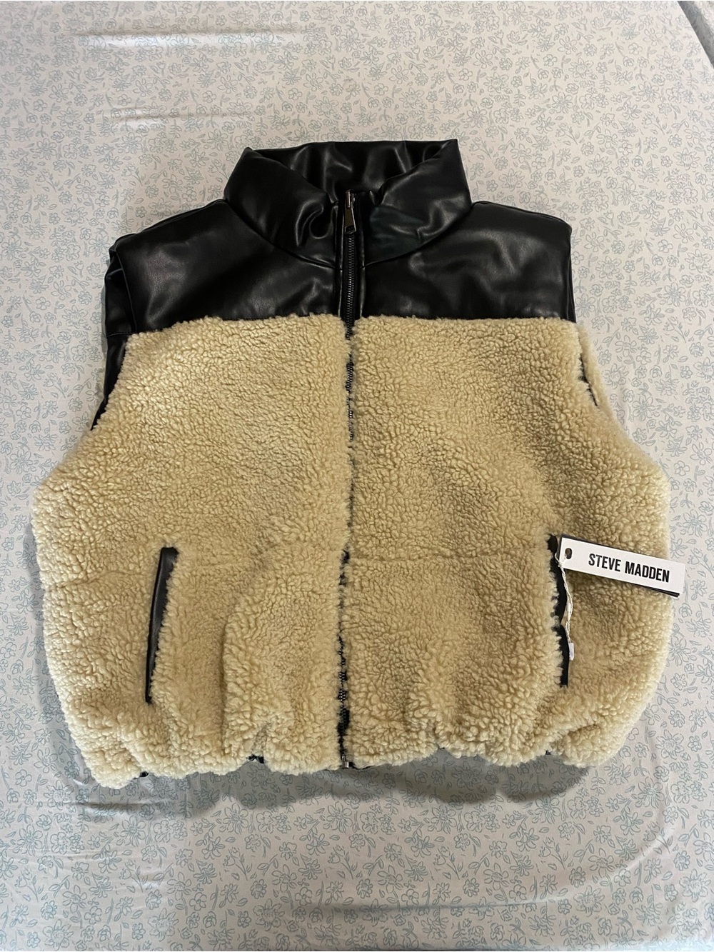 Steve Madden Sherpa Vegan Leather Reversible Puffer Vest